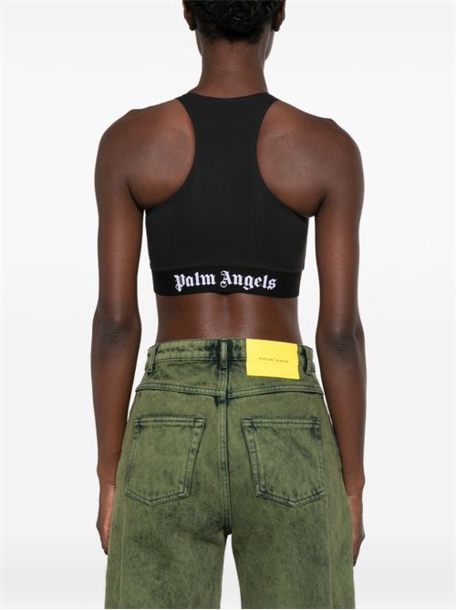 Top sportivo Palm Angels da donna nero con spalline larghe e logo bianco PALM ANGELS | PAWVO001FB0011010